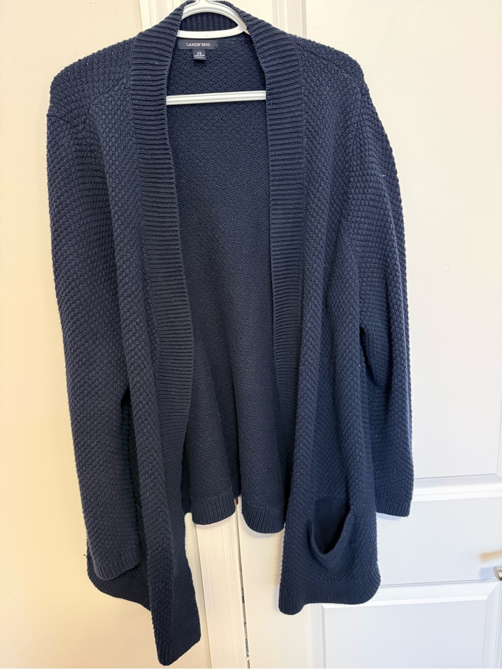 Lands' End Navy Open-Front Textured Knit Cardigan